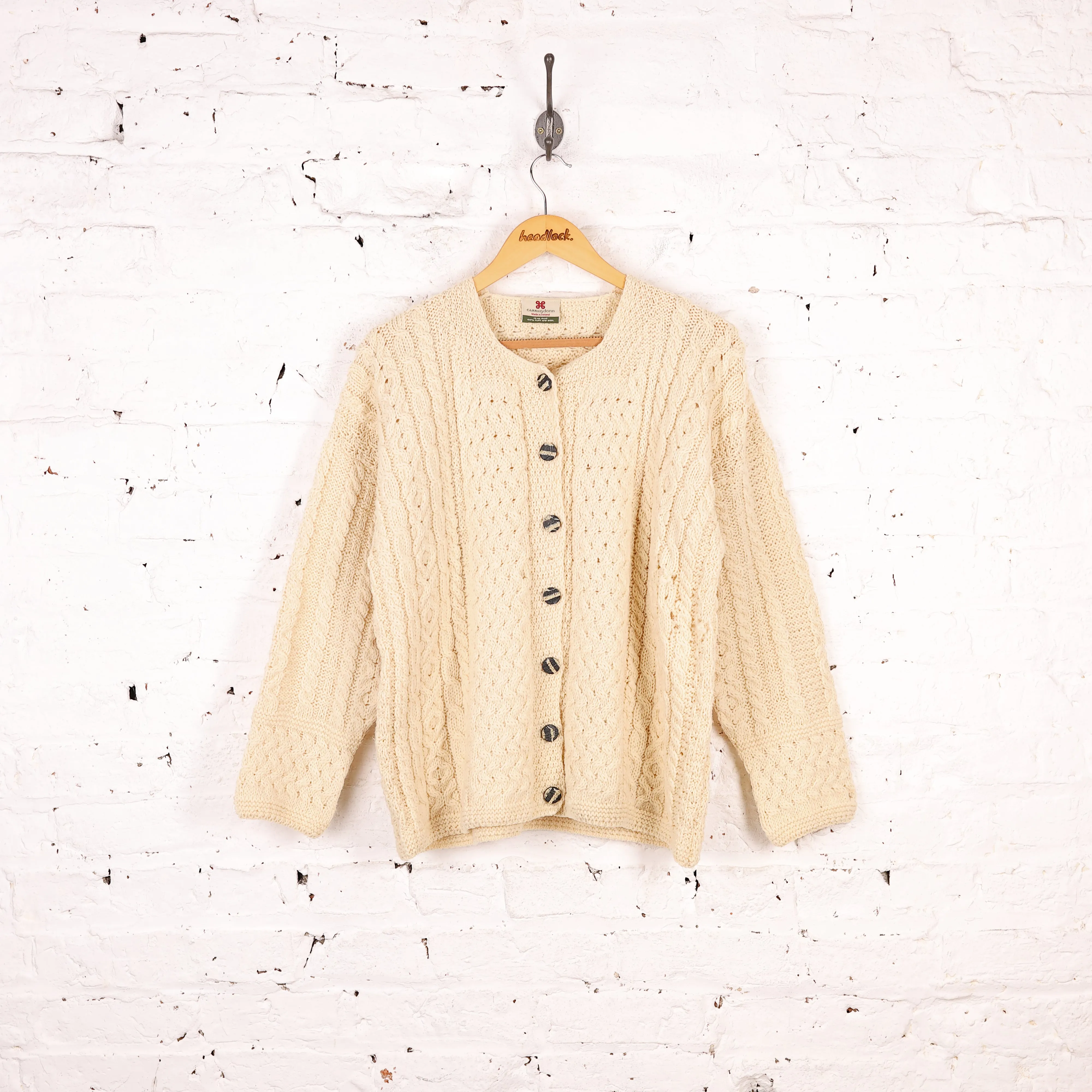 Women's Aran Cable Knit Cardigan - Cream - Women's L