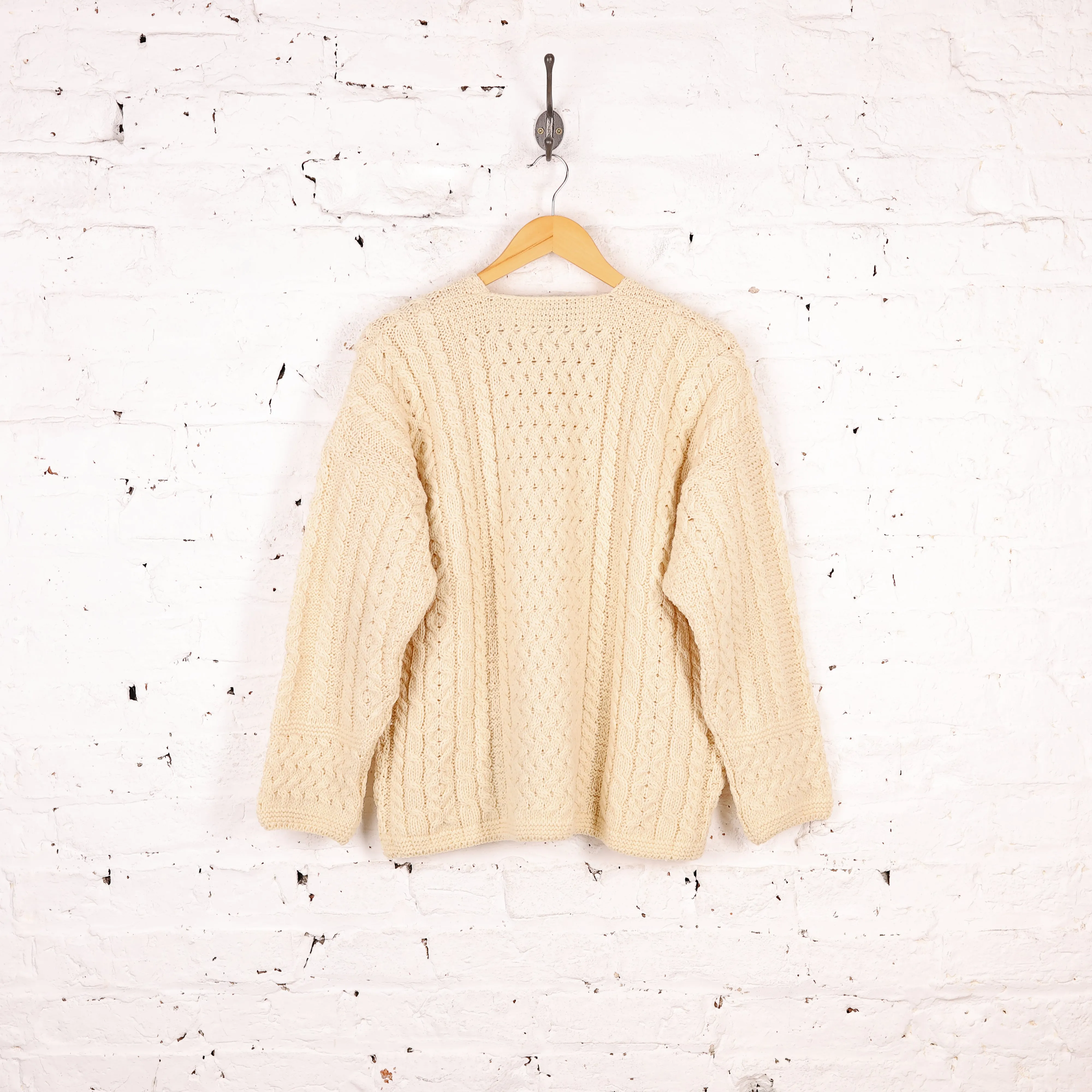 Women's Aran Cable Knit Cardigan - Cream - Women's L