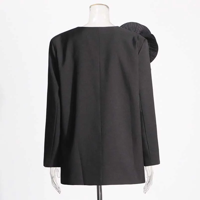 Women's Blazer Flower Embellished V Neck Single Button Jacket