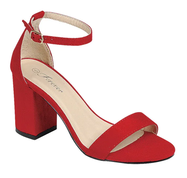 Women's Faux Suede Open Toe Sandal with Ankle Strap & Block Heel