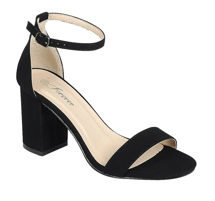 Women's Faux Suede Open Toe Sandal with Ankle Strap & Block Heel