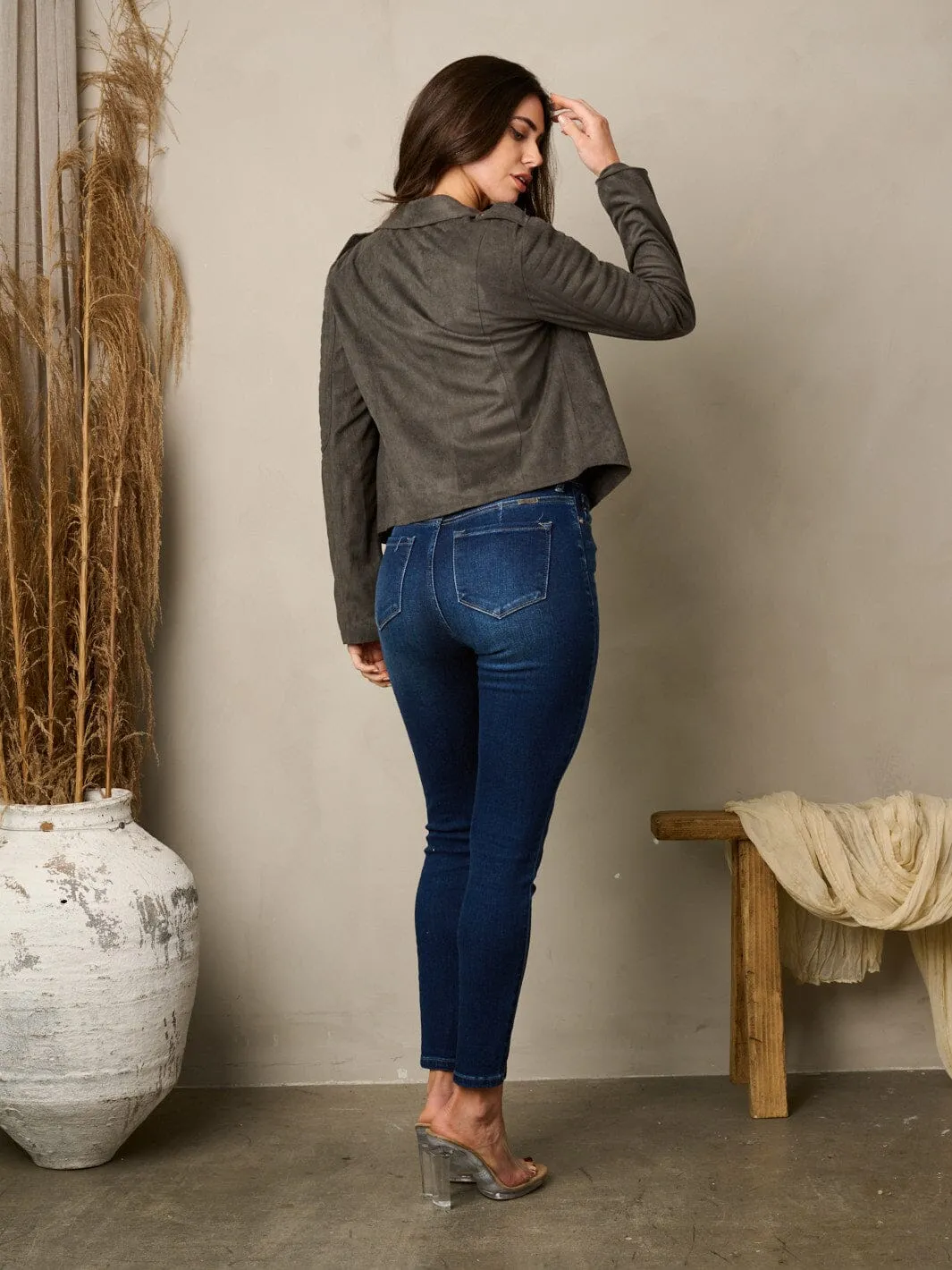 WOMEN'S LONG SLEEVE ZIP UP SUEDE JACKET