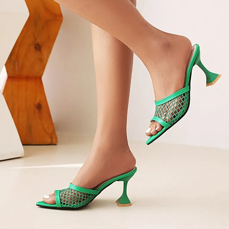Women's Pointed Toe Mesh Solid Color Spool Heel Sandals