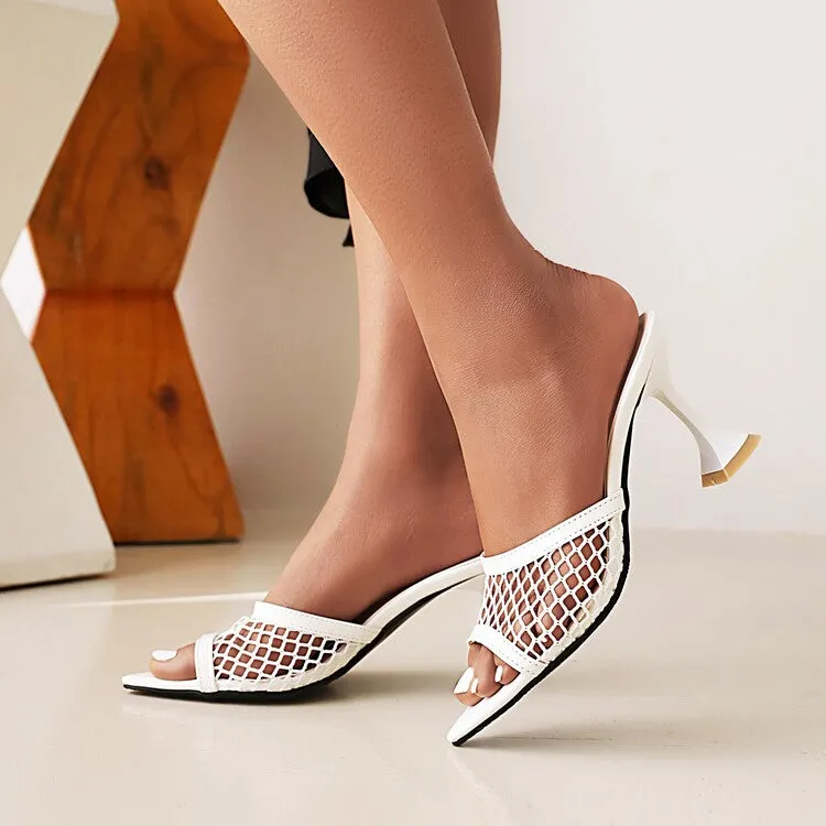 Women's Pointed Toe Mesh Solid Color Spool Heel Sandals
