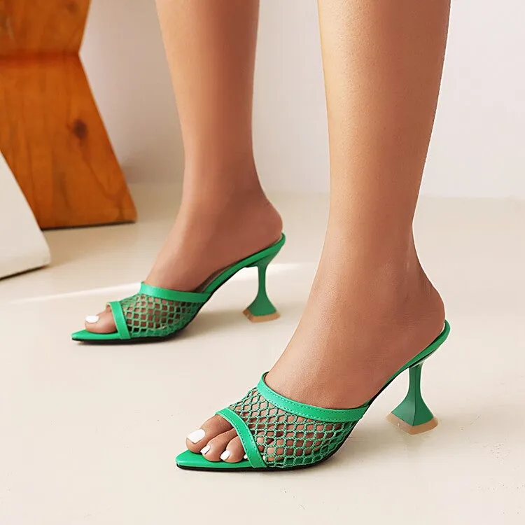 Women's Pointed Toe Mesh Solid Color Spool Heel Sandals