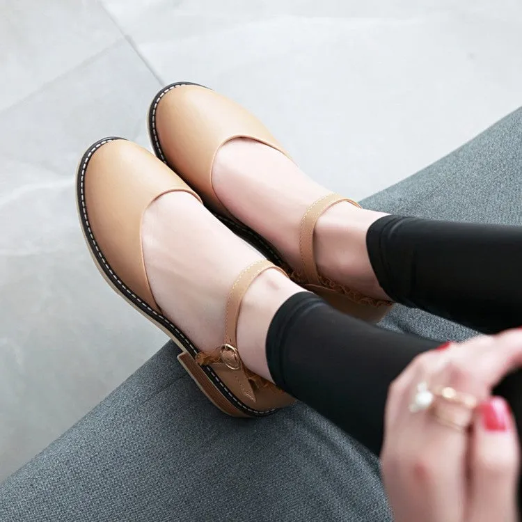 Women's Round Toe Hollow Out Ankle Strap Block Heel Sandals