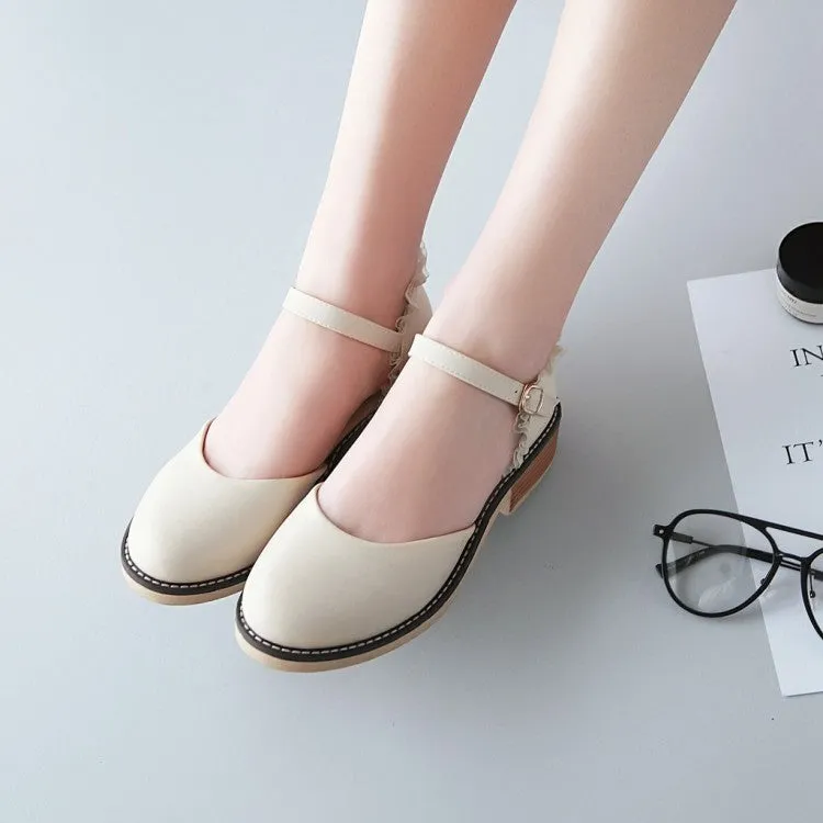 Women's Round Toe Hollow Out Ankle Strap Block Heel Sandals