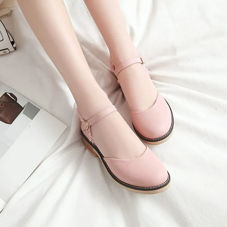 Women's Round Toe Hollow Out Ankle Strap Block Heel Sandals