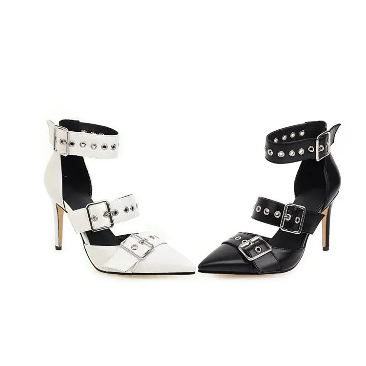 Women's Solid Color Pointed Toe Hollow Out Stiletto High Heel Sandals