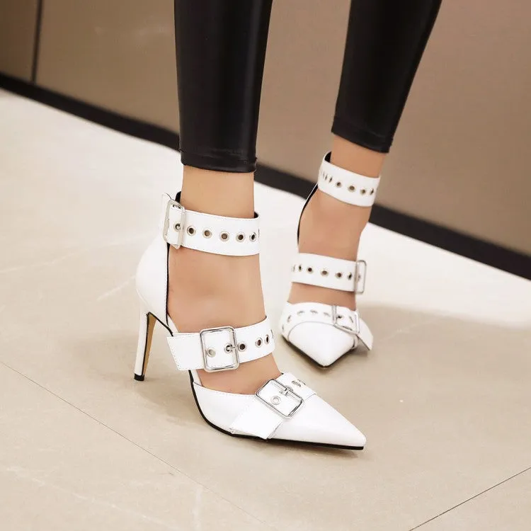 Women's Solid Color Pointed Toe Hollow Out Stiletto High Heel Sandals