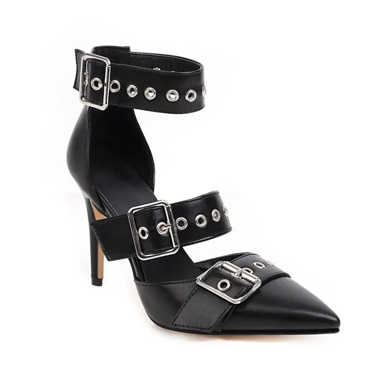 Women's Solid Color Pointed Toe Hollow Out Stiletto High Heel Sandals