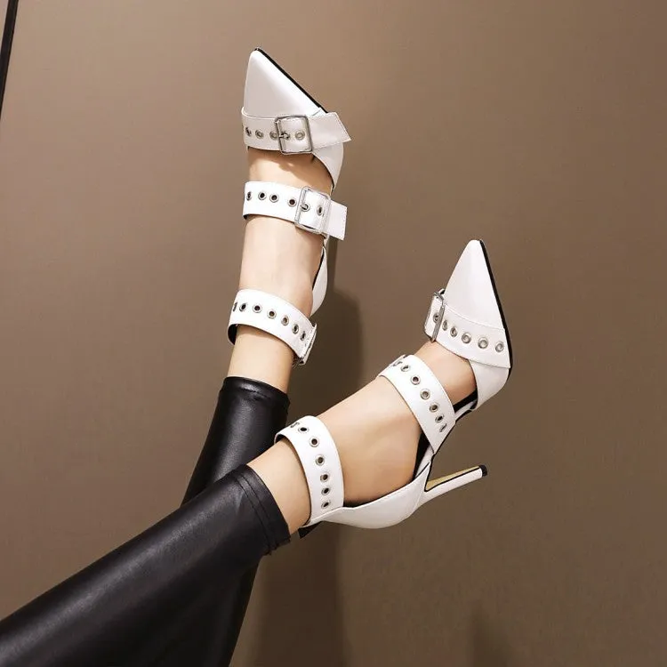 Women's Solid Color Pointed Toe Hollow Out Stiletto High Heel Sandals