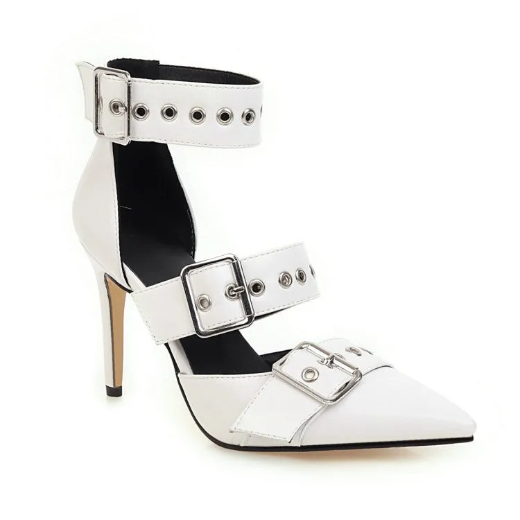 Women's Solid Color Pointed Toe Hollow Out Stiletto High Heel Sandals