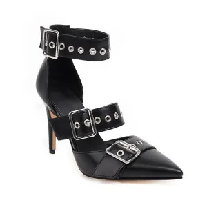 Women's Solid Color Pointed Toe Hollow Out Stiletto High Heel Sandals