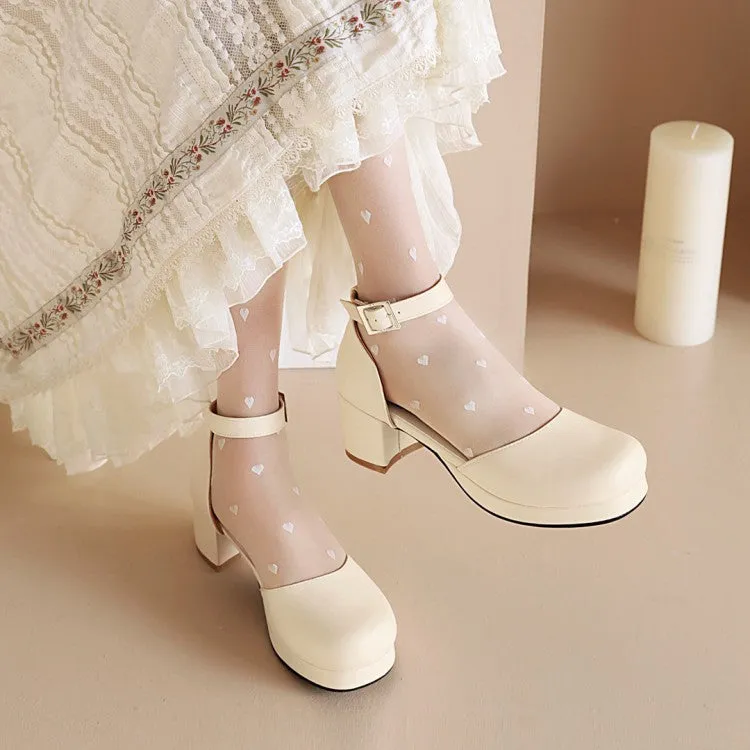 Women's Solid Color Round Toe Hollow Out Ankle Strap Low Block Heels Sandals
