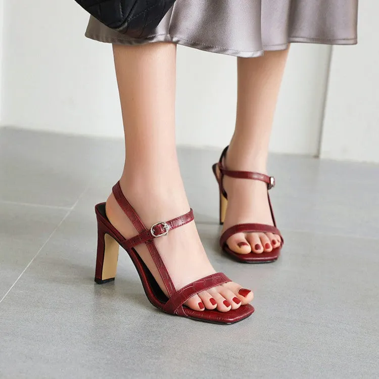 Women's Solid Color Square Toe Hollow Out Stiletto High Heel Sandals