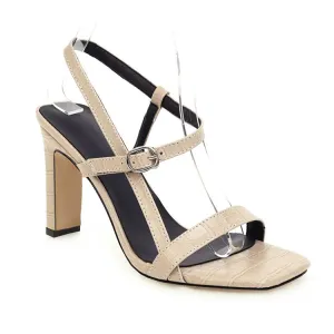 Women's Solid Color Square Toe Hollow Out Stiletto High Heel Sandals