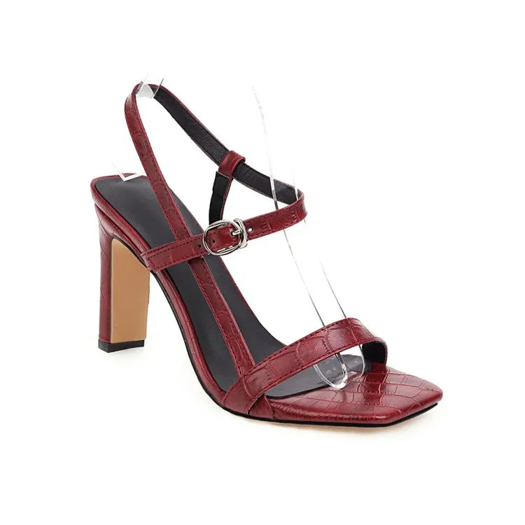 Women's Solid Color Square Toe Hollow Out Stiletto High Heel Sandals