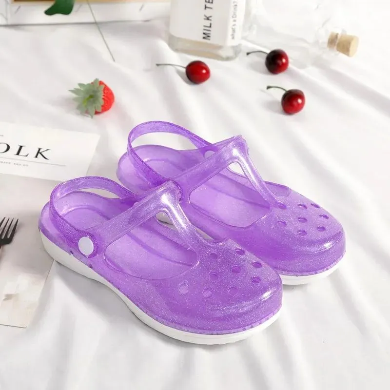 Women's Summer Hole Shoes Sandals Jelly Shoes Ladies Slippers Soft Sole Nurse Shoes Comfortable Mother Shoes Flip-Flops Sandals Dual Use Bath Slippers