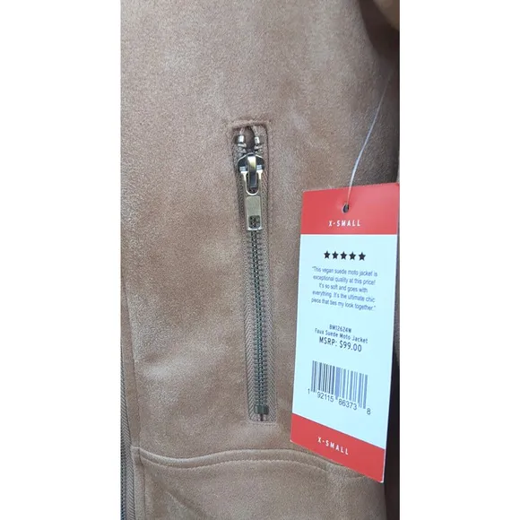 Women's XS Steve Madden BB Dakota Faux Suede Moto Jacket Vegan Camel New w/Tags