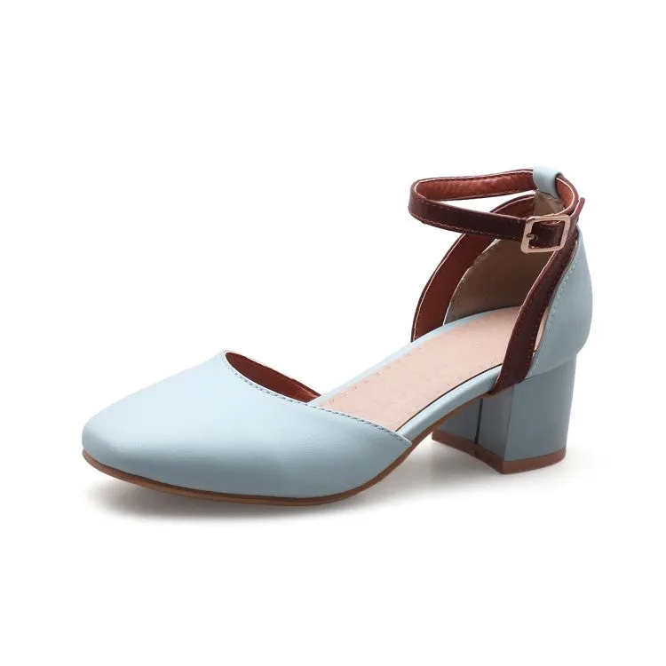 Women's's Suede Ankle Strap Hollow Out Block Heel Sandals