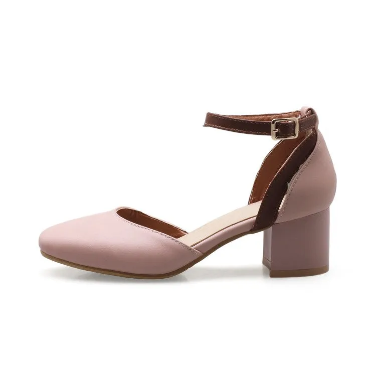 Women's's Suede Ankle Strap Hollow Out Block Heel Sandals
