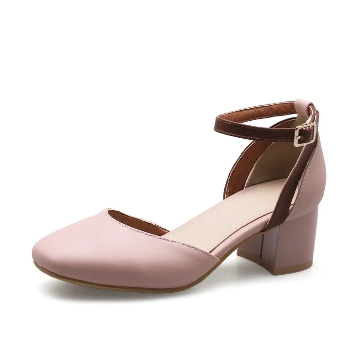 Women's's Suede Ankle Strap Hollow Out Block Heel Sandals