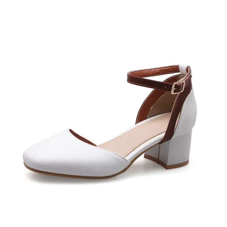 Women's's Suede Ankle Strap Hollow Out Block Heel Sandals
