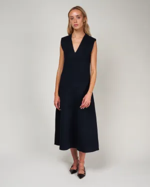 wool angora vneck dress - navy