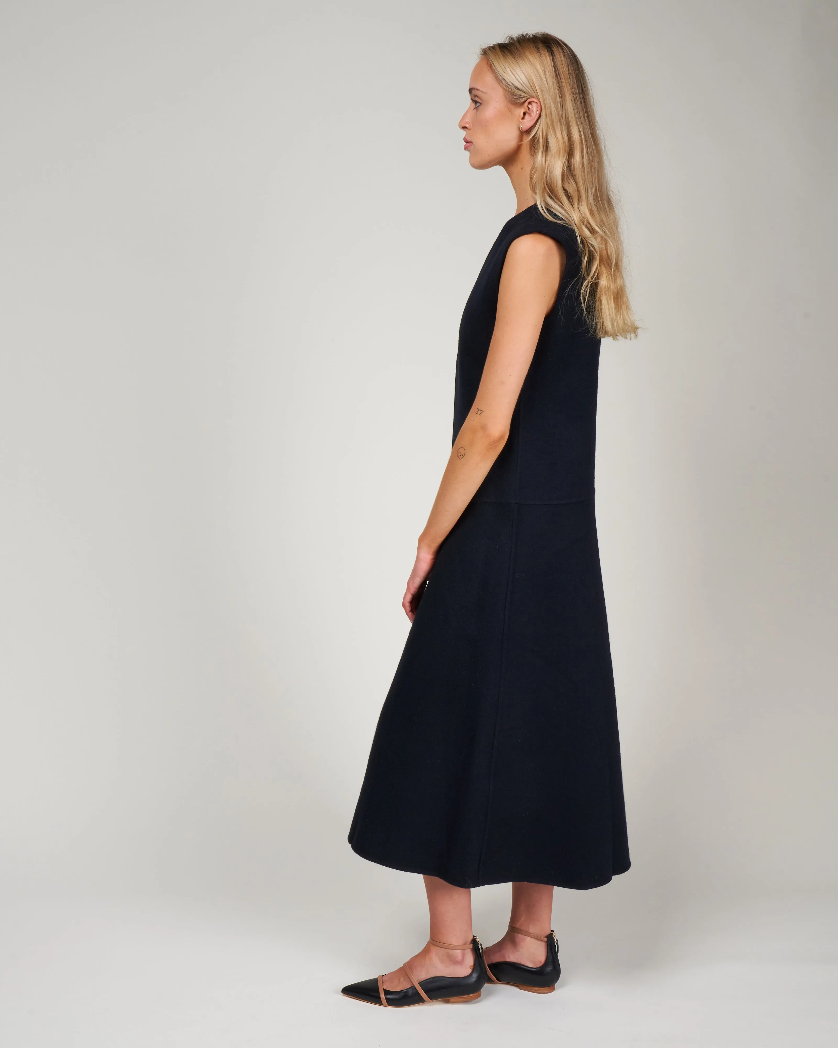 wool angora vneck dress - navy