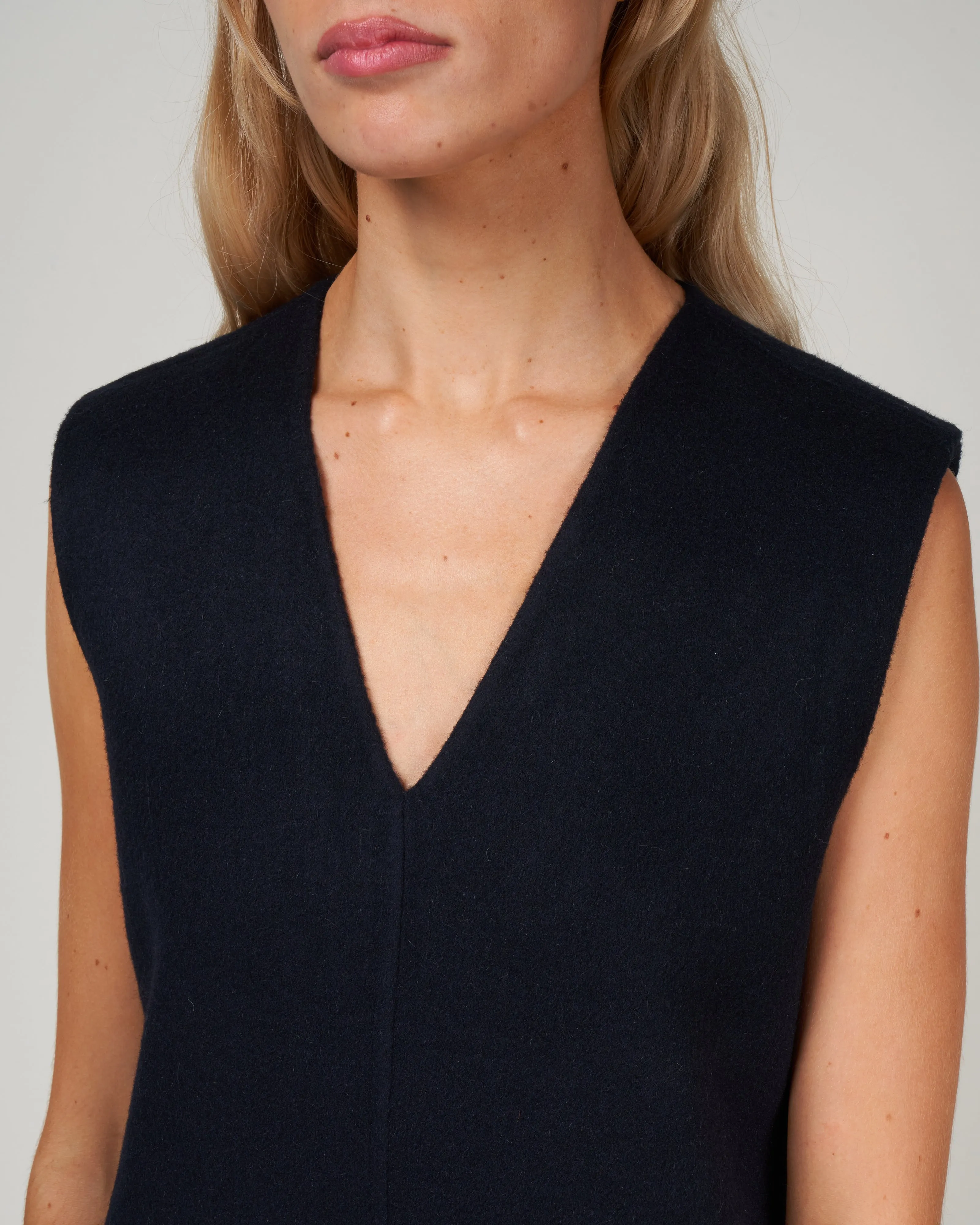 wool angora vneck dress - navy