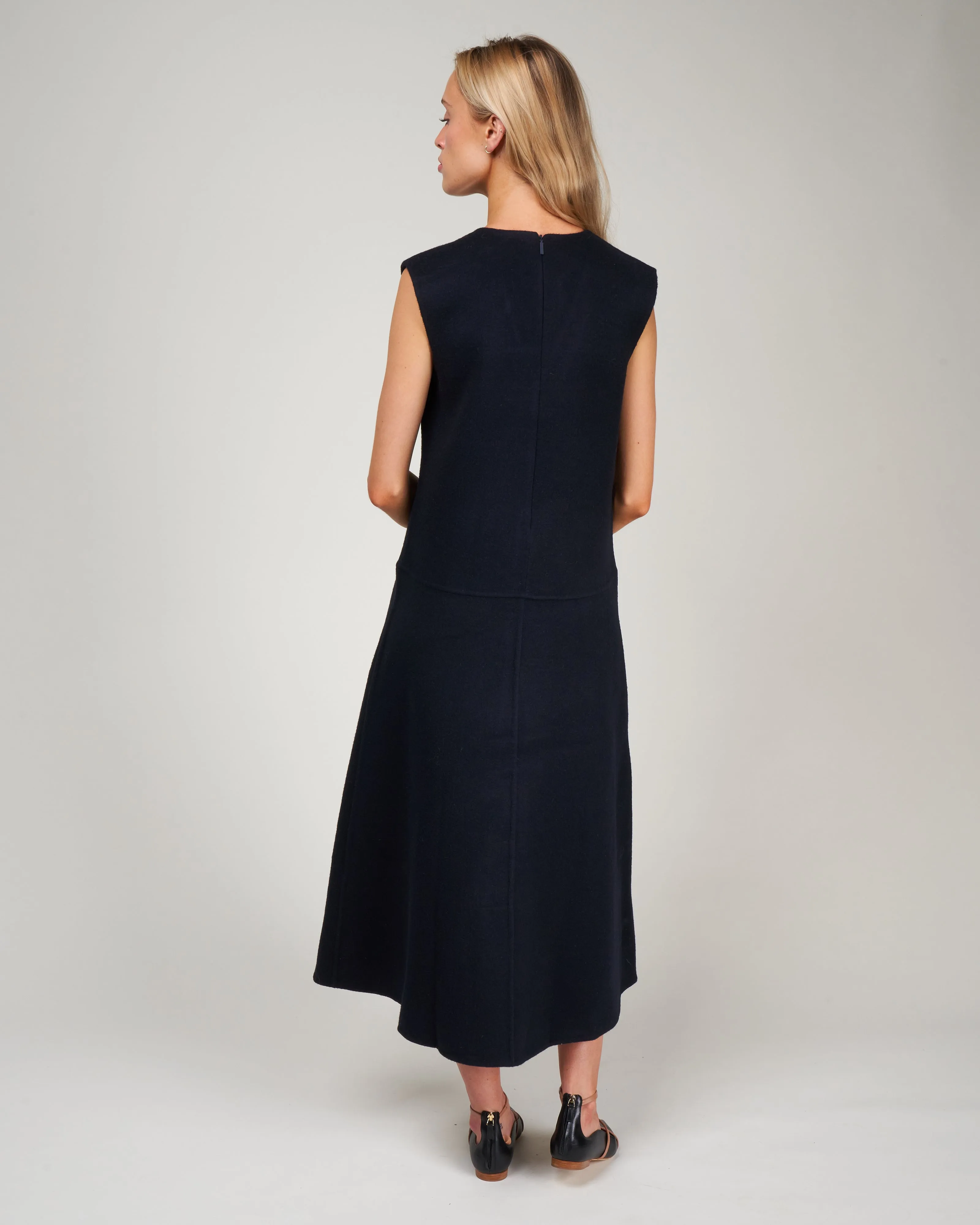 wool angora vneck dress - navy