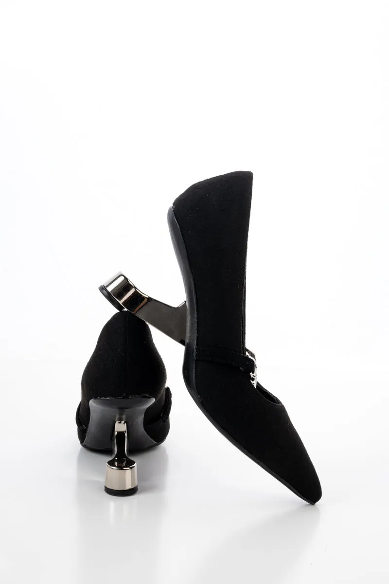 Yesenia Metal Chain Suede Stilettos - Black
