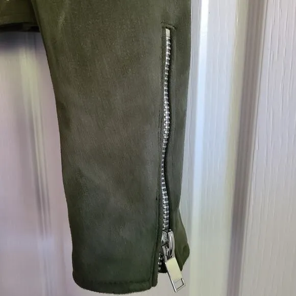 ZARA Outwear Olive Green Faux Suede Belted Moto Biker Jacket Women's Size XS